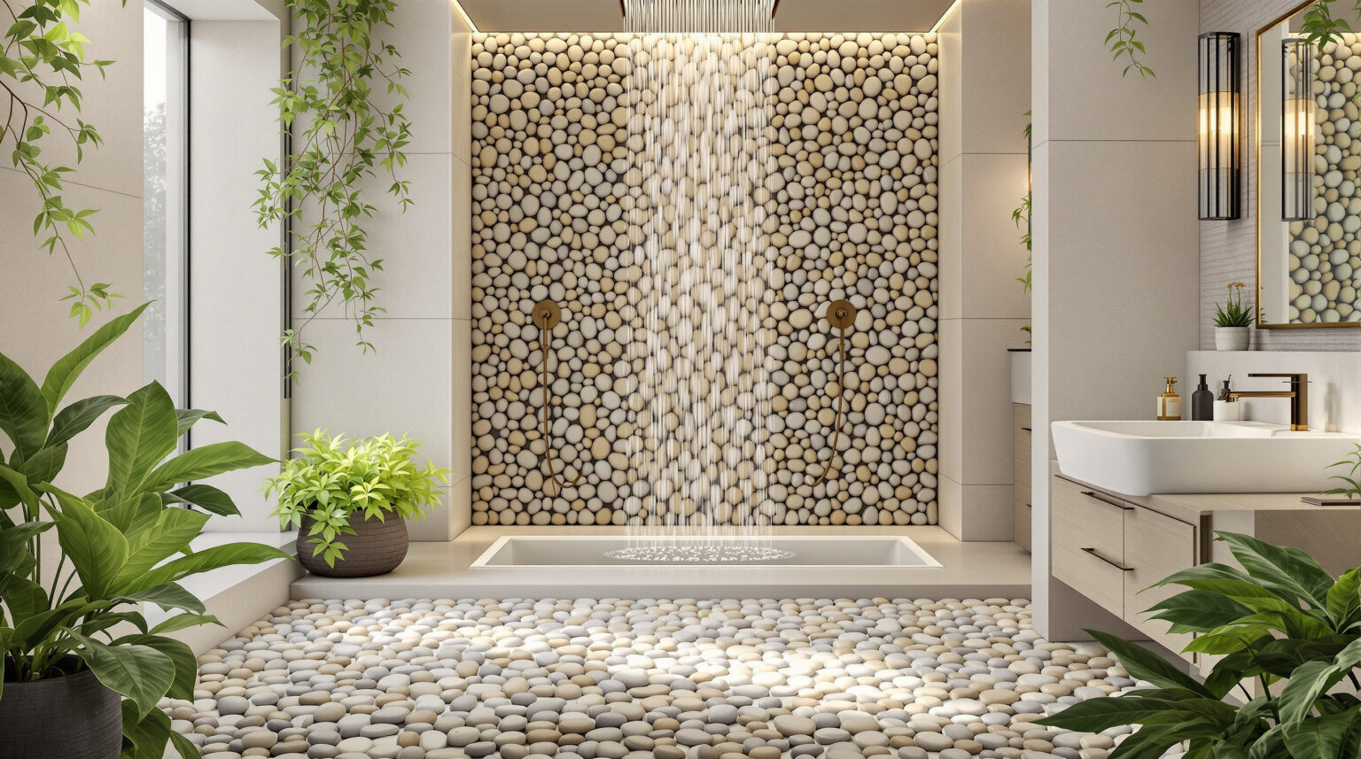 Douche italienne en galet : Transformez votre salle de bain avec élégance et confort